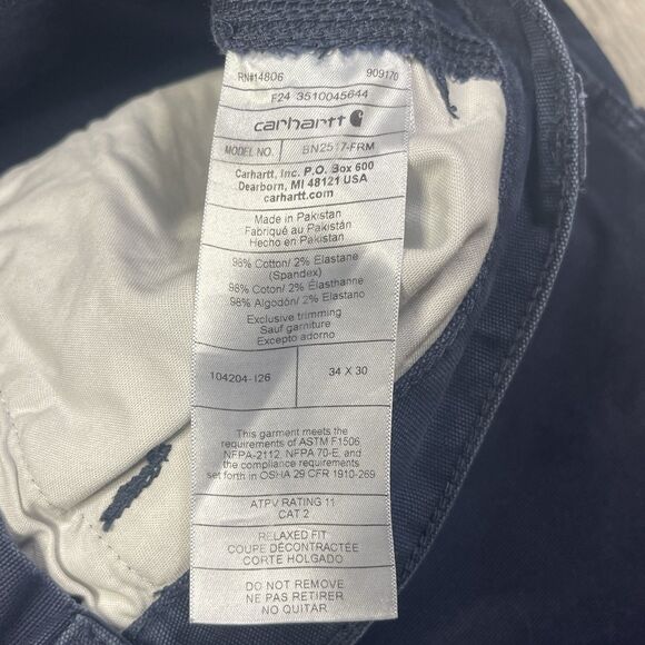 READ Carhartt FR Cat2 36x30 Men Flame Resistant Navy Relaxed Pants BN2517-FRM Q - Picture 9 of 15